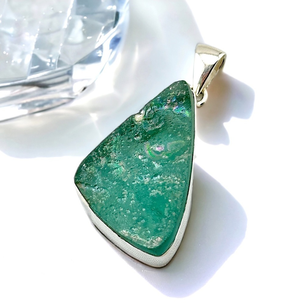 Holy Land Ancient Roman Glass Solid Sterling Silver Pendant Necklace